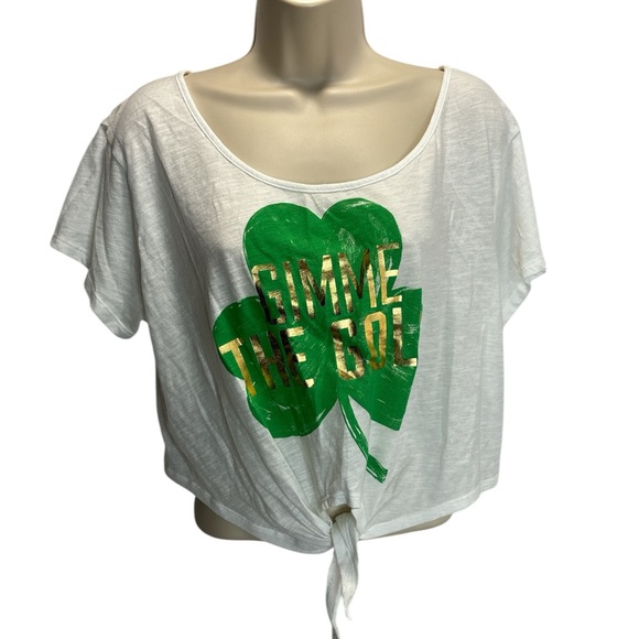 Pink Victoria's Secret GIMME THE GOLD Shamrock Cropped Tie Shirt Size XS - Picture 2 of 8